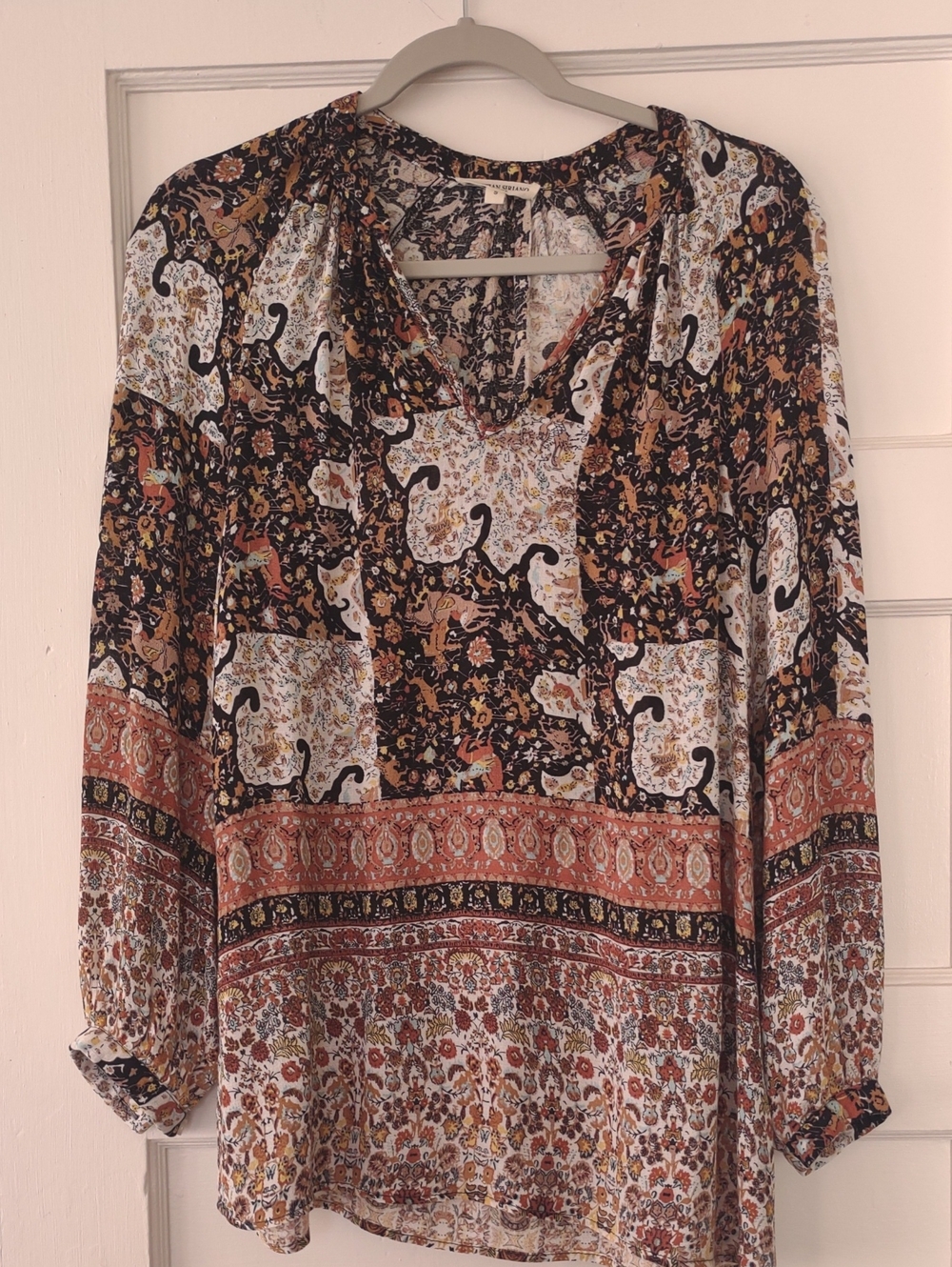 Christian Siriano Black Brown Cream Patchwork Floral Paisley Tunic